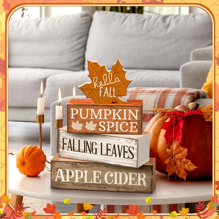 4 Pcs Thanksgiving Table Decor Wooden Stacked Maple Leaf Fall Decor