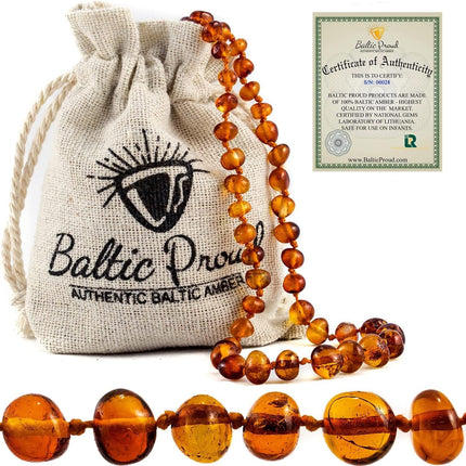Baltic Proud Amber Necklace (Unisex Cognac Polished 12.5 Inches) - Certified Premium Quality Raw Baltic Sea Amber