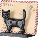 Cast Iron Mail Organizer Countertop, Heavy Duty Desk Mail Holder for Letters & Documents, Vertical Envelope Sorter for Home Office, Bill Rack - Black, Cat Shape