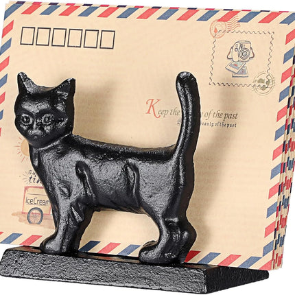 BTSKY Cast Iron Mail Organizer Countertop, Heavy Duty Desk Mail Holder for Letters & Documents, Vertical Envelope Sorter for Home Office, Bill Rack - Black, Cat Shape