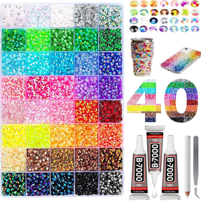 Multicolor High-Gloss Resin Flatback Rhinestones (3mm) with 3Pcs B7000 Jewelry Glue - DIY Bedazzling Kit for Diamond