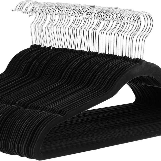 Slim Velvet Suit Clothes Hangers, Black, 50-Pack