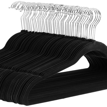 Slim Velvet Non-Slip Space Saving Suit Clothes Hangers, Closet Organizer, Black, 50-Pack