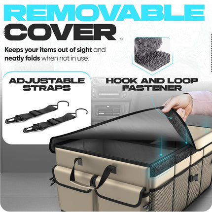 FORTEM Trunk Organizer For SUV Car Trunk Organizer, Foldable Storage, Car Accessories for Women Men, Collapsible Bag, Perfect Christmas Gifts, 600D Oxford, Non Slip Bottom, Straps, Soft Cover (50L)