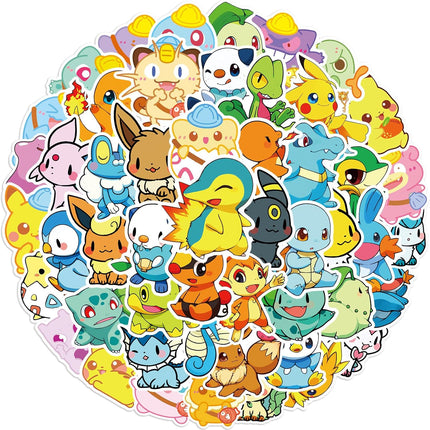 50Pcs Cartoon Poke Stickers for Kids, Vinyl Waterproof Game Monster Decal for Water Bottle Laptop Sticker for DIY Decorate Bumper Phone Hard Hat Kids Teens Gifts (BKM50)