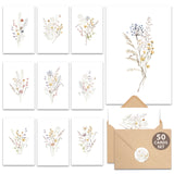 Blank Cards with Envelopes and Stickers, Wildflower 50 Pack 3.5x5