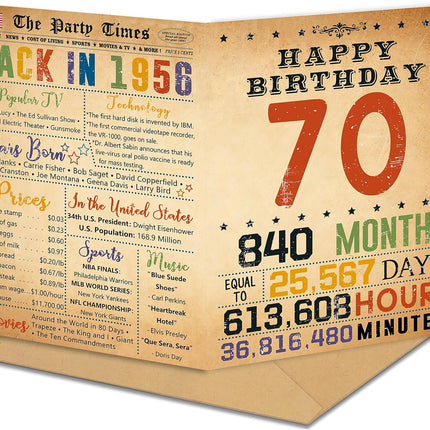 70th Birthday Card Gifts for Women Men Man, 70th Birthday Decorations for Mom Dad, 70 Year Old Birthday Gift for Grandpa Grandma, Back In 1956
