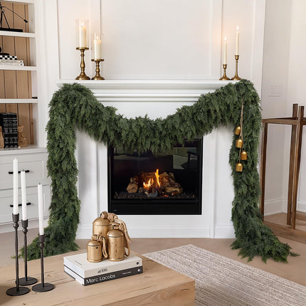 9Ft Christmas Cedar Garland, Real Touch Soft Greenery Christmas Decorations