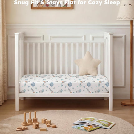 Baby Crib Sheets for Boys and Girls, Fitted Crib Sheets 52" x 28", Soft Breathable Microfiber Sheets for Standard Crib and Toddler Mattress, 2-Pack Blue Rocket