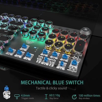 Typewriter Style Mechanical Gaming Keyboard Wired,Blue Switches,Rainbow LED Backlit,Removable Wrist - photo 5