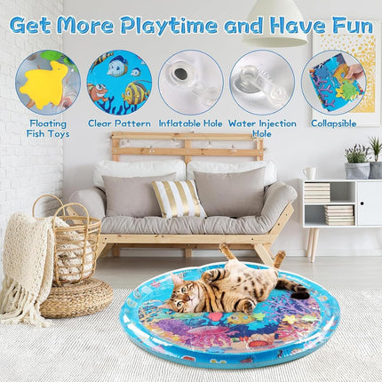 Aqua Cats Water Mat with Fish,Cat Dog Water Mat,Thickened Durable Non-Slip Playmat, Durable Easy Clean,Suitable for All Types of Pets(A) 11