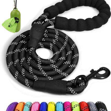 Correa de cuerda para perros medianos y grandes, 6 FT con mango acolchado, negro