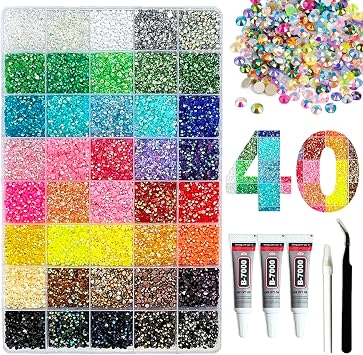 50,000+ Resin Jelly Rhinestones Bedazzling Kit, 40 Colors, 3mm Flatback Gems with 3 Glue Tubes