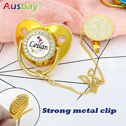 Personalized Pacifier Set with Name, BPA Free, Bling Gold Silver Pink Rose Gold Luxurious Ideal Gift for Newborns (Black)
