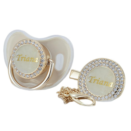Custom Any Name Can Make Personalized Bling Pacifier and Pacifier Clip Set (Khaki)