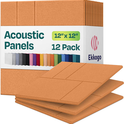 Acoustic Panels 12-Pack Soundproof Wall Panels 12"x12"x0.4" Decorative Sound Dampening for Your Home, Office, Studio, Bedroom & More with Unique GridFrame Carving [70'S Orange]