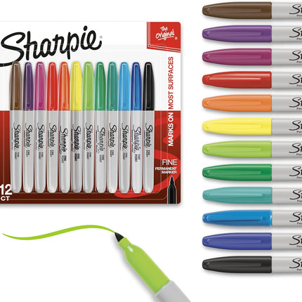 Sharpie Permanent Markers, Fine Tip, 12 Count - Quick Drying, Fade Resistant, Arts & Crafts, Desk, Office Supplies