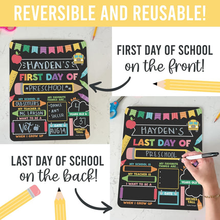 My First Day of School Sign with Markers -11x14 Back to School Signs First and Last Day, Kindergarten Chalkboard Signs, Pre K Sign Board, Preschool Board, Reusable Photo Prop for Kids