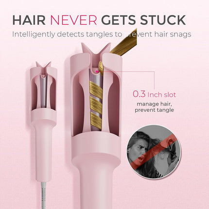 TYMO Automatic Rotating Curling Iron - TYMO CURLPRO Beach Waves Curling Wand, Portable Hair Curler, 500 Million Ionic, Dual Voltage & Lightweight for Travel, Ceramic Coating, 1 Inch, Pink