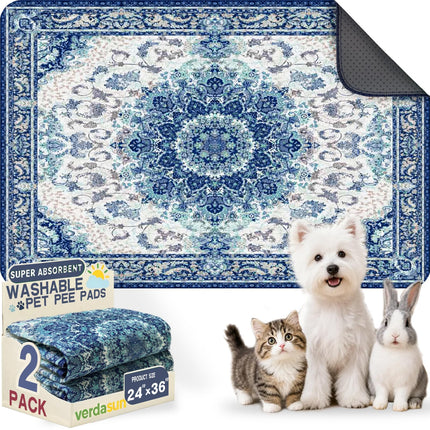 Tapetes lavables para orina de perros, tapetes reutilizables para entrenamiento de cachorros, tapetes y mat ultraabsorbentes gruesos impermeables a prueba de fugas antideslizantes para jaula, corralito, piso, crianza y entrenamiento, 2 pack 18"x24"