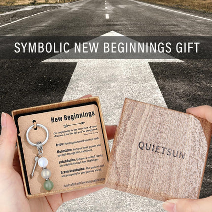Quietsun New Beginnings Keychain - Moonstone & Labradorite Crystal Key Chain, Coworker Leaving Gifts for Women, Going Away Farewell Retirement Gift for Friends, New Job Congratulations Graduation Gift