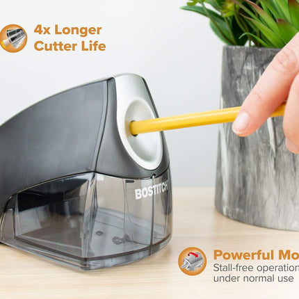 Bostitch Office Electric Pencil Sharpener, Heavy Duty Powerful Stall-Free Motor, High Capacity Shavings Tray, for Office or Classroom, Black