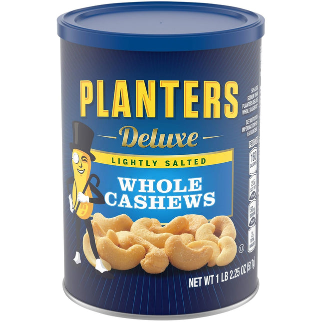 Deluxe Lightly Salted Whole Cashews, 18.25 oz. Resealable Container - Lightly Salted Cashews & Lightly Salted Nuts 