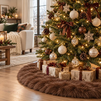 48 Inch Faux Fur Christmas Tree Skirt White Plush Skirt for Merry Christmas Party Christmas Tree Decoration