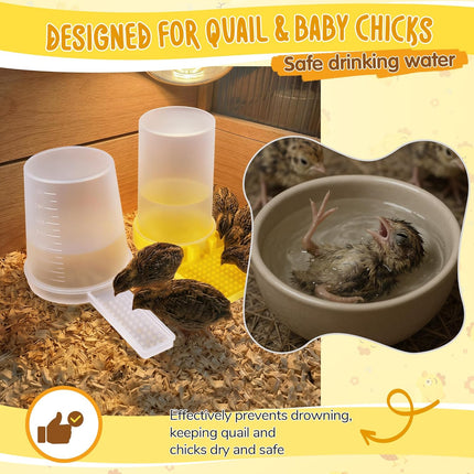 Feekoon 2Pack 400ml Quail Water Feeder, Anti Drowning Design, Ideal for Button Quail, Quails, Baby Chicks, Ducks, and Baby Birds, Safe and Durable Waterer, Easy to Install and Clean