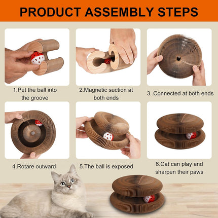 Kitty Kurls Cat Toy Magic Organ Cat Scratching Board, Durable Foldable & Reversible Infinity Style Interactive Kitty Kurlz Cat Scratcher for Indoor Cats Toy, Furniture Protector, Cats Accordion Toy