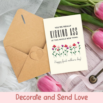 Funny Mothers Day Card For Mom From Son, Daughter, Kid, For Wife From Husband, Happy Card For First Time Mama, Cute, Gag, Hilarious, Humor Gifts Ideas For Bonus, Stepmom, 8"x5.3" (1st Mother's Day)