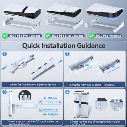 OIVO PS5/Slim/Pro Horizontal Stand for Disc & Digital Console, Stable PS5 Accessories Base Stand with Upgraded Support Rods on Bottom & Scalable Design for PlayStation 3 Skins