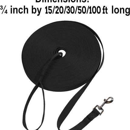 Hi Kiss Dog/Puppy Obedience Recall Training Agility Lead - 15ft 20ft 30ft 50ft 100ft Training Leash - Great for Play, Camping, or Backyard - Black 20ft