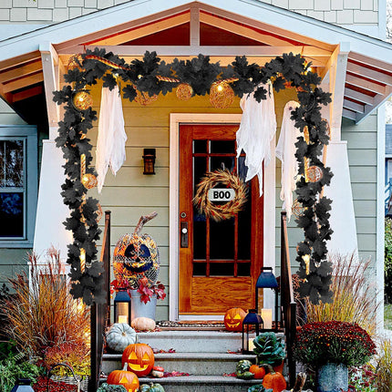 2Pcs Black Maple Leaf Garland Halloween Artificial Fall Leave Vines