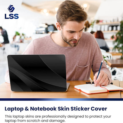 LSS 15 15.6 Inches Laptop Notebook Skin Sticker with 2 Wrist Pads - Reusable Cover Protector Vinyl Sticker Cover Decal Fits 13" - 16" HP Asus Acer Samsung - Black Waves