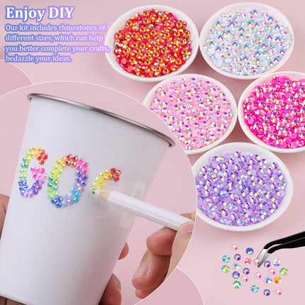 34000Pcs Resin Jelly Rhinestones for Bedazzling, Multicolor 3mm Flatback Gems for Diamond Art, Bedazzler Kit with 3Pcs 10ml B7000 Jewelry Glue for Nail Art Crafting Book Makeup