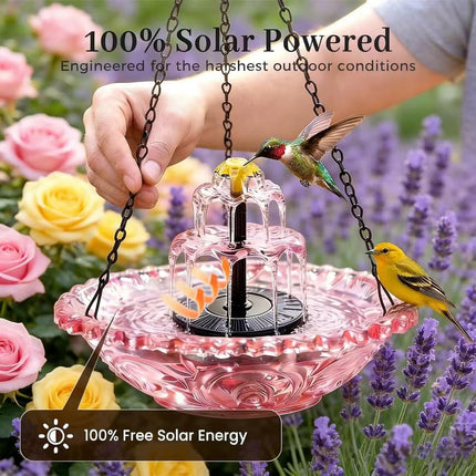 Solar Cascade Hanging Bird Bath Fountain with Solar Pump, Weatherproof & Easy to Maintain Outdoor Garden Decor, Large Capacity Hummingbird Bath Water Feature for Patio & Yard (Pink & Blue) (Blue)