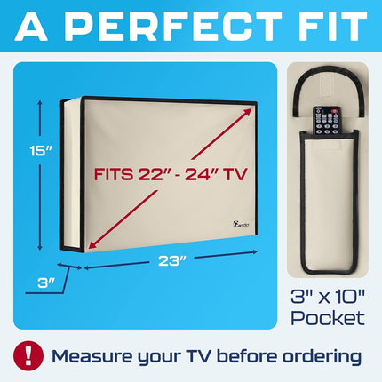 Garnetics Outdoor TV Cover 24 Inch – Waterproof, Weatherproof TV Enclosures with Smart Shield Screen Protectors, Ideal for Outdoor Use, Moving, and Storage - Beige