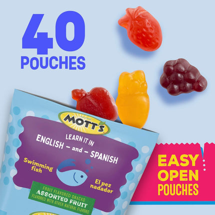 Mott's Assorted Fruit Snacks Family Pack, Gluten Free Gummies, Made with Fruit & Veggie Juice, Good Source of Vitamin C, Gelatin Free, 40 Count Individual Pouches, 32 oz