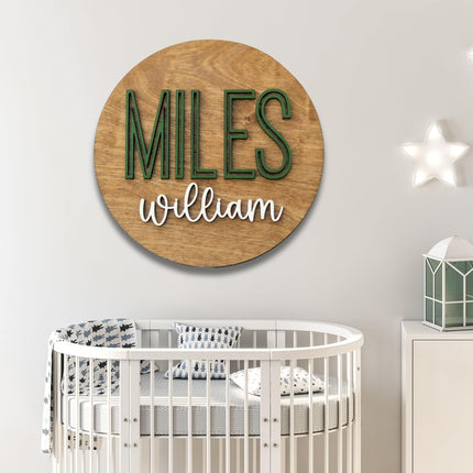 Custom Round Nursery Name Sign, Personalized 3D Baby Name Announcement Sign, Personalized Wooden Wall Plaque, 3D Wall Art for Children & Kids Rooms, Family Name Signs, 30 Colors (Design 11)