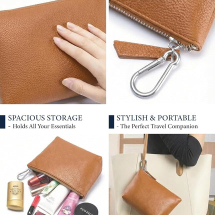 Personalized Cosmetic Bag with Name | Custom Full-Grain Leather Toiletry Bag for Women | Travel & Party Makeup Organizer | Bridesmaid & Mother Gift
