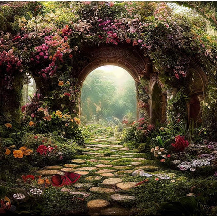 Garden Aquarium Background Mysterious Fantasy Garden with Archway and Flowers Terrarium Background Fairytale Garden Colorful Flowers Fish Tank Background Foggy Forest Reptile Background 36x18in
