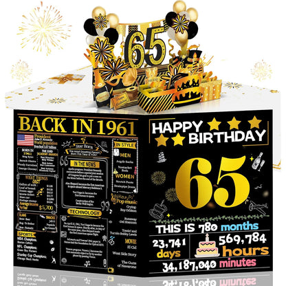 65th Birthday 3D Pop Up Card with Gold Retro 1961 Theme