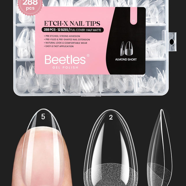 Soft Gel Nail Tips Short Almond 288pcs in 12 Sizes Etch-X