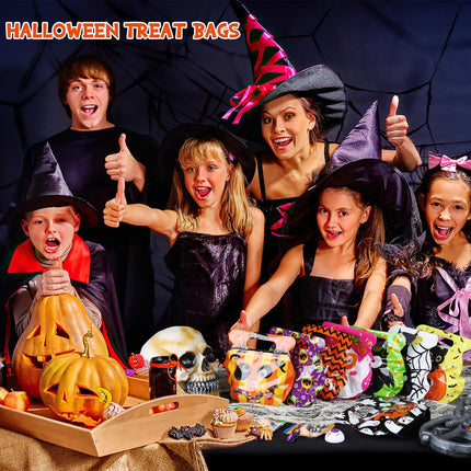 56-Pack Halloween Bags with Handles, 8 Cauldron Designs