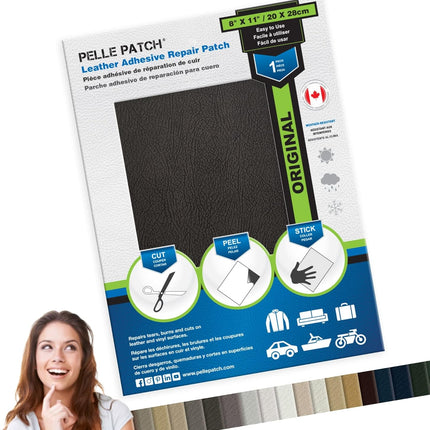 Black Leather Patch Car Seat Repair Kit - 25 Colors Available - Original 8x11 - Black