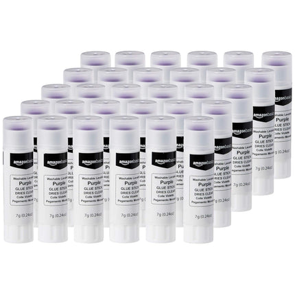 Amazon Basics Purple Washable School Glue Sticks for Classroom Supplies and Crafting, Dries Clear, 0.24-oz Stick, 30-Pack