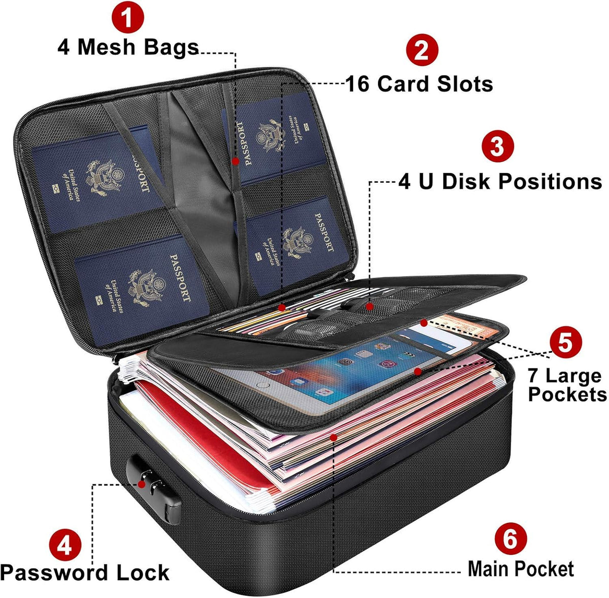 Document Bag with Lock,Fireproof 3-Layer File Storage Case with Water-Resistant Zipper,Document Safe - photo 2