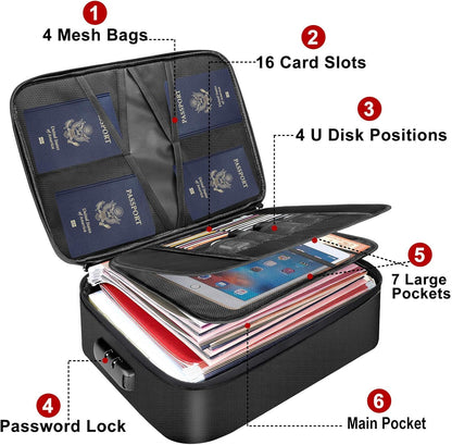 Document Bag with Lock,Fireproof 3-Layer File Storage Case with Water-Resistant Zipper,Document Safe - photo 2