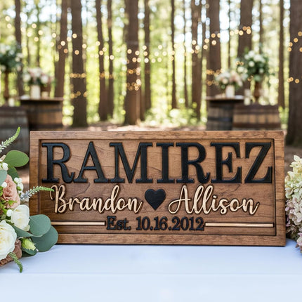 Bridal Shower Gift | Personalized Wedding Gift Last Name Established Sign | Anniversary | Engagement Gifts | Valentines Day Gift | Wood Wedding Sign | Name Heart Sign | Couples Gift